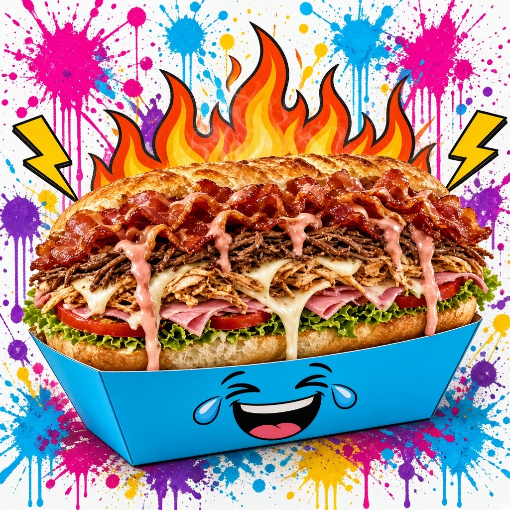 Sándwich Tridente Pollo, Carne y Tocineta